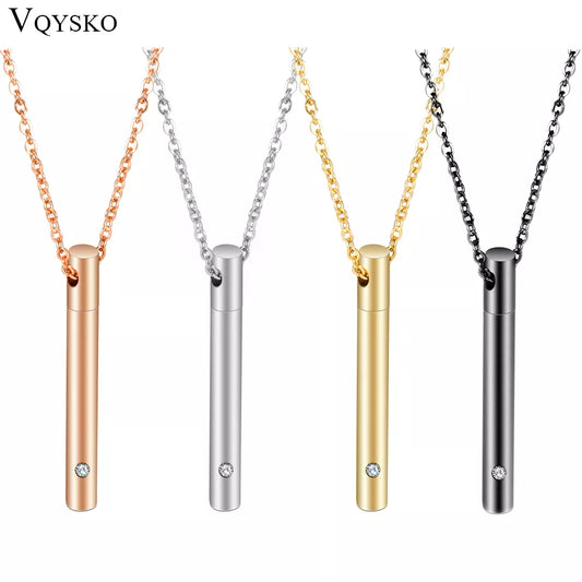 Simplistic Cubic Zirconia Stainless Steel Pillar Keepsake Cremation Jewelry For Ashes Pendant - 4 Variants