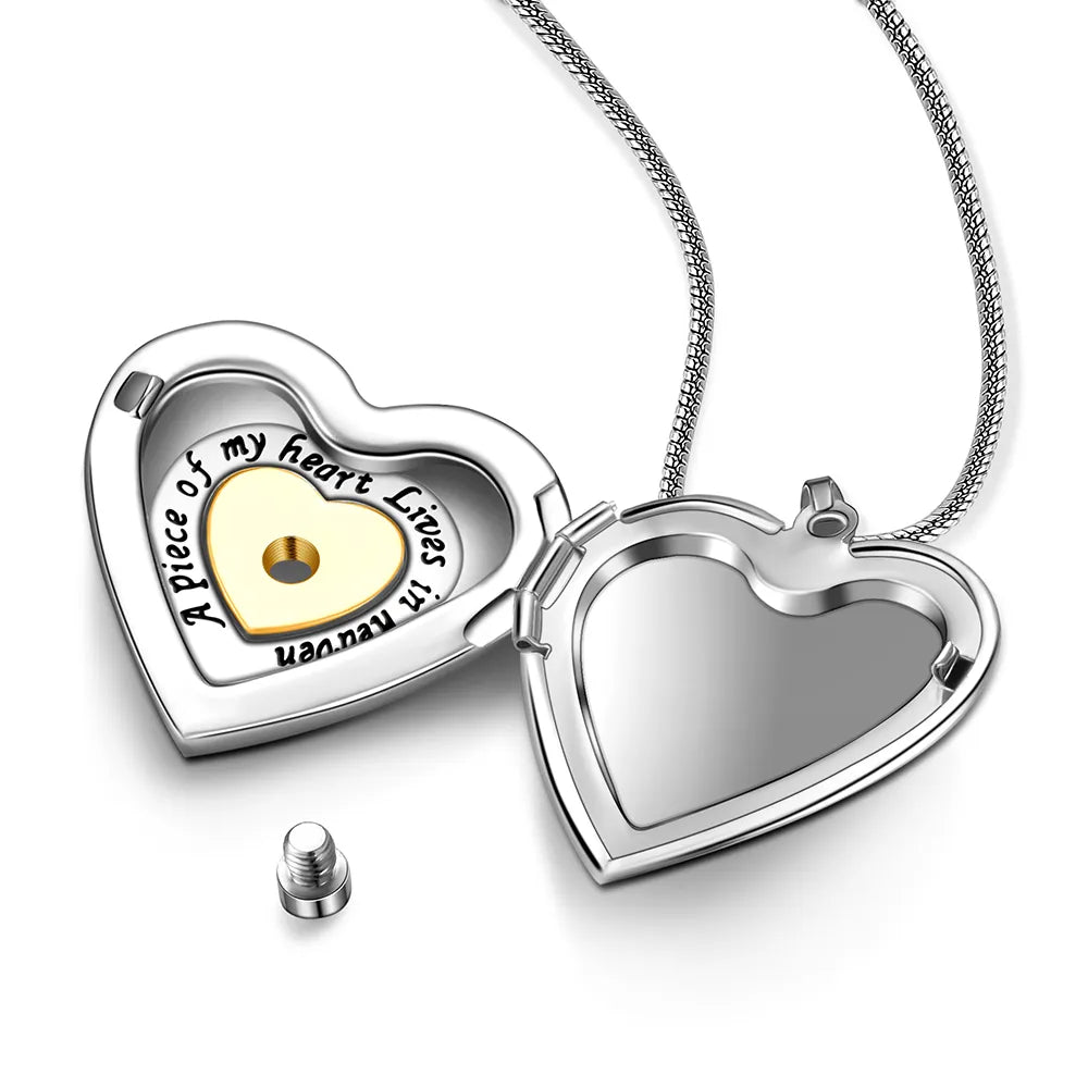 Unique Heart "A Piece Of My Heart Lives In Heaven"Keepsake Cremation Jewelry For Ashes Pendant Locket