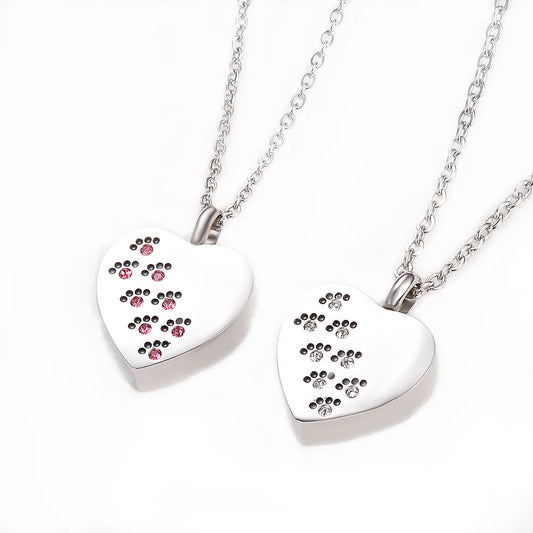 Paws on Heart Cremation Jewelry For Ashes Keepsake Pendant