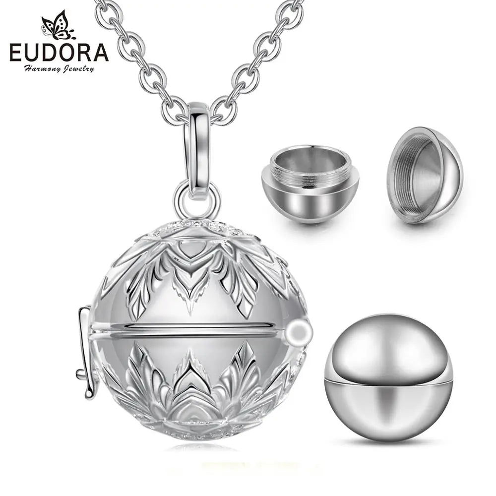 EUDORA Lotus Ball With Interior Ash Holder Cremation Jewelry For Ashes Keepsake Pendant Necklace