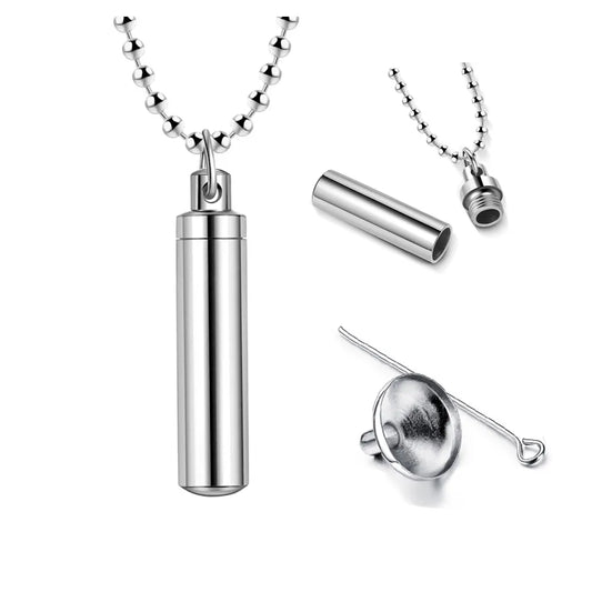 Stainless Steel Cylindrical Cremation Jewelry Necklace Keepsake Urn For Ashes