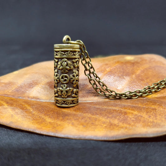 Retro Brass Sanskrit Mantra Embossed Cremation Jewelry For Ashes