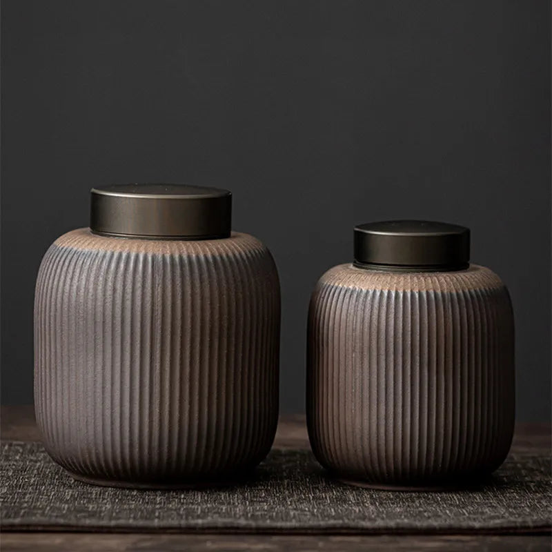 Bohemian Brown/Black Vertical Texture Lined Cremation Urn.