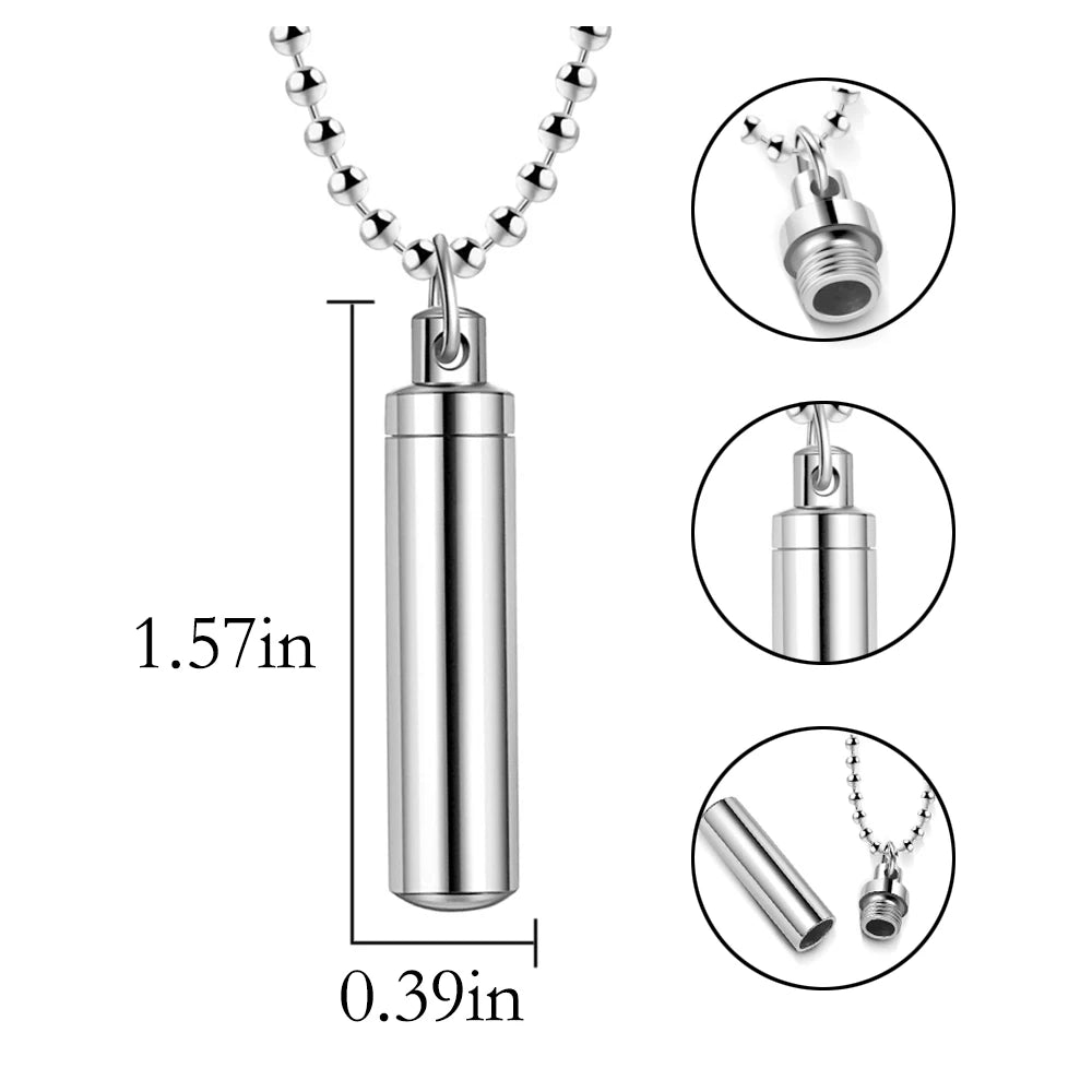 Stainless Steel Cylindrical Cremation Jewelry Necklace Keepsake Urn For Ashes