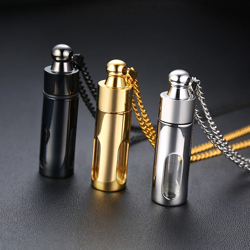 Vnox Hollow Tube Pendant for Men Women Cremation Jewelry For Ashes Keepsake Pendant Necklace