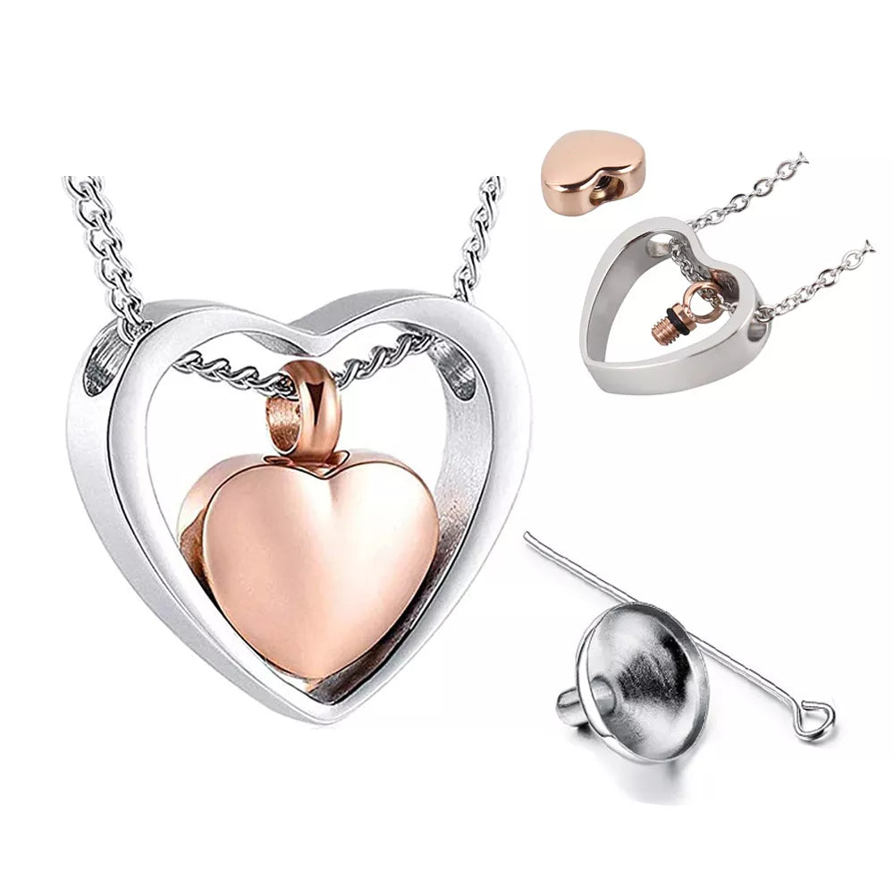 Double Heart Cremation Jewelry For Ashes Keepsake Pendant Necklace