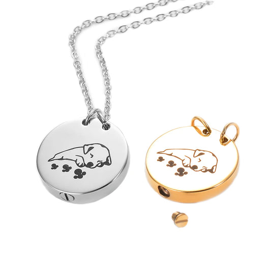 Puppy Sleeps Cremation Jewelry Necklace Keepsake Urn For Ashes - 2 Variants