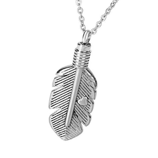 Heart Feather Cremation Jewelry For Ashes Keepsake Pendant Necklace