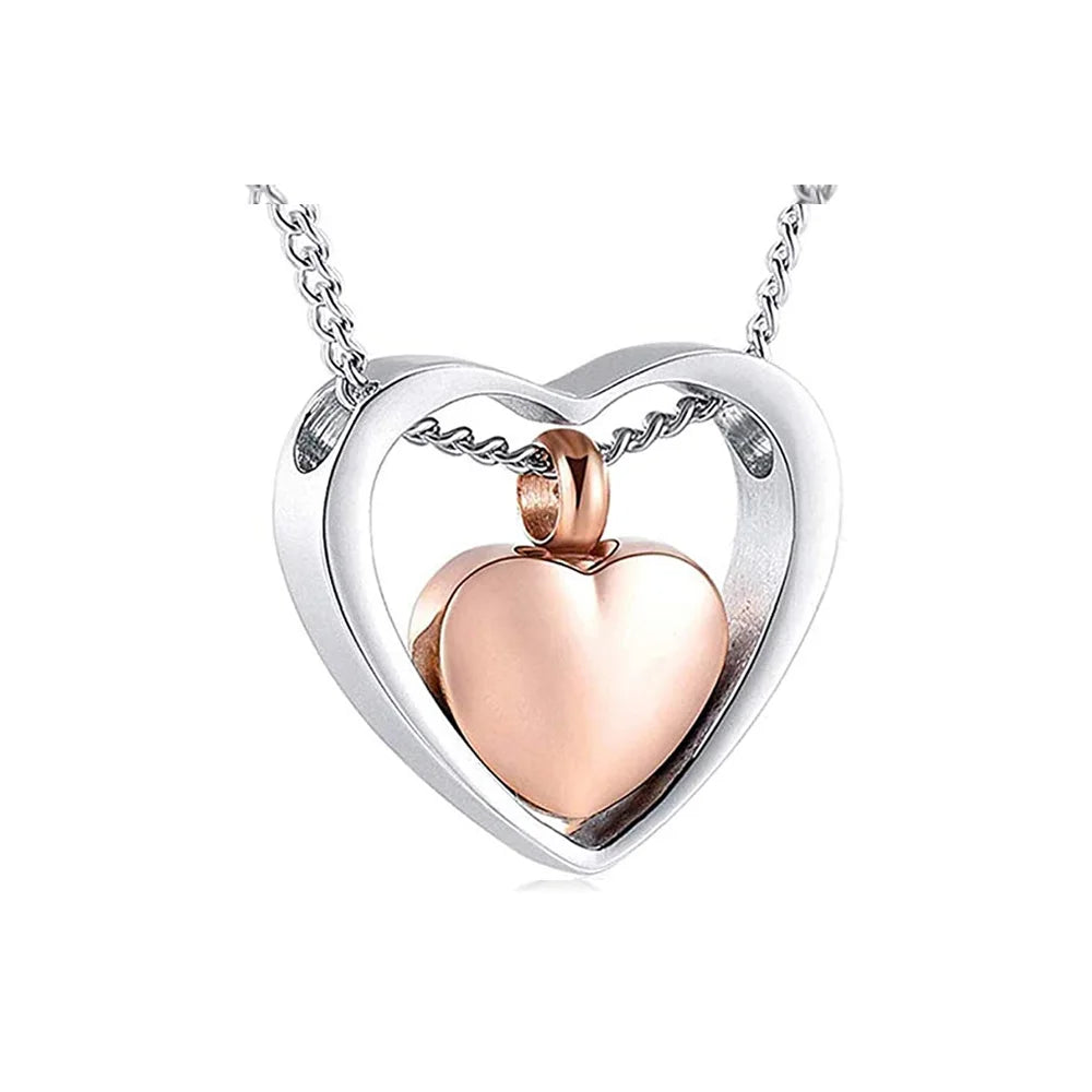 Double Heart Cremation Jewelry For Ashes Keepsake Pendant Necklace