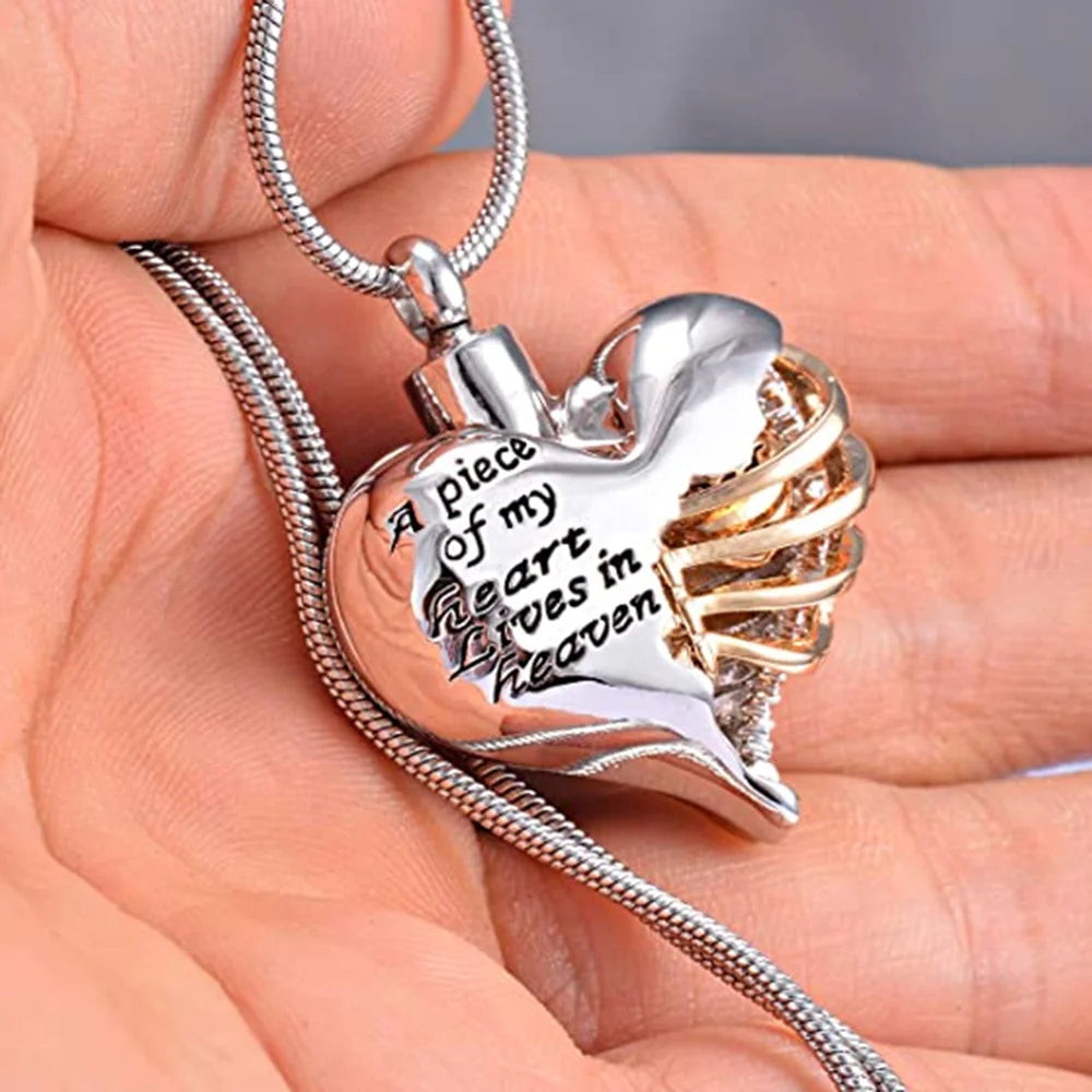 Heart In Heart Under Ribs Cremation Jewelry For Ashes Keepsake Pendant Necklace - 14 Variants