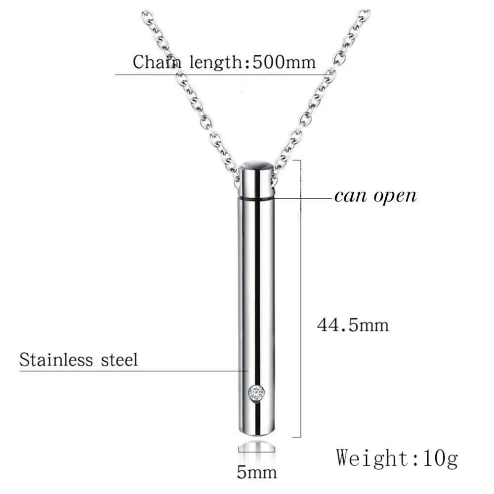 Cubic Zirconia Stainless Steel Pillar Cremation Jewelry For Ashes Keepsake Pendent Necklace