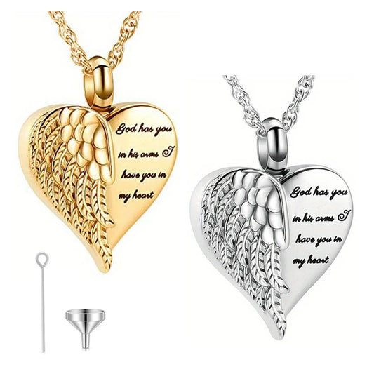Love Heart Angel Wing Cremation Jewelry Necklace Keepsake Urn For Ashes