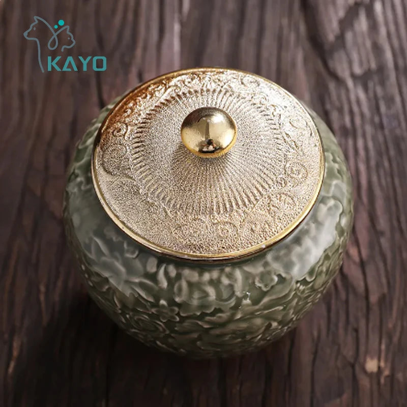 Kayo Unique Floral Underlay With Copper Accent Lid Cremation Funeral Urn - 2 Variants