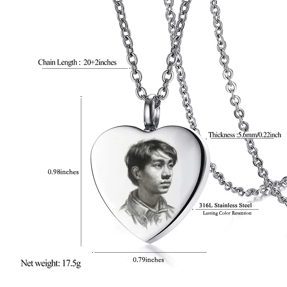 Customizable w/ Picture & Text Heart Shaped Cremation Jewelry Keepsake Pendant
