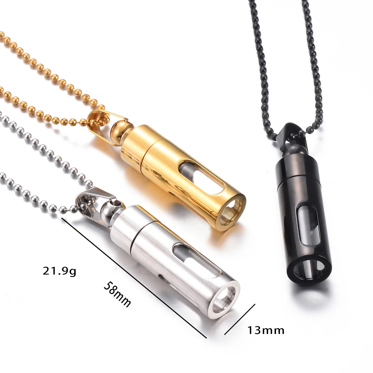 Stainless Steel Openable Glass Container Pillar Keepsake Cremation Jewelry For Ashes Pendant- 3 Variants