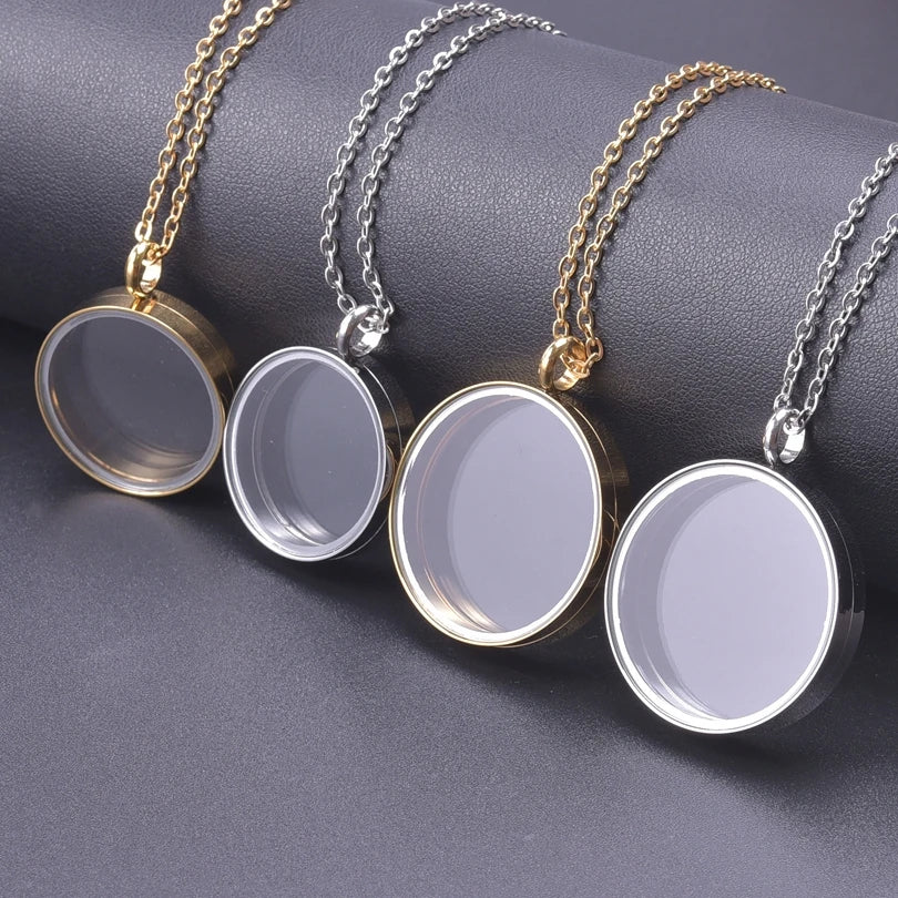 Stainless Steel Round Reliquary Coin Holder Cremation Jewelry Necklace Keepsake Urn For Ashes - 32 Variants