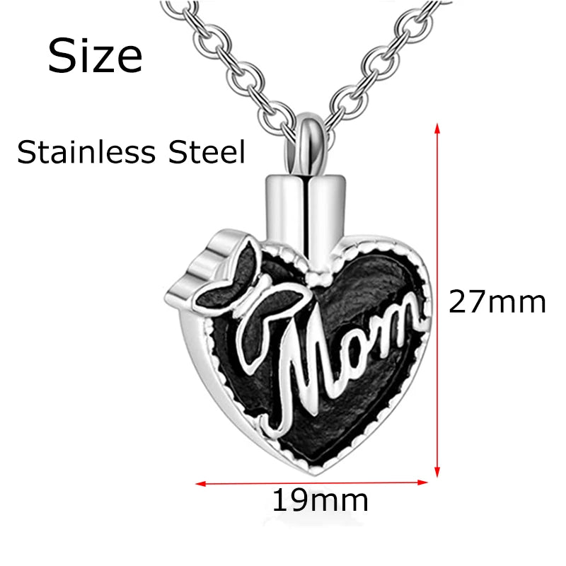 Mom Heart Butterfly Cremation Jewelry For Ashes Keepsake Pendant Necklace