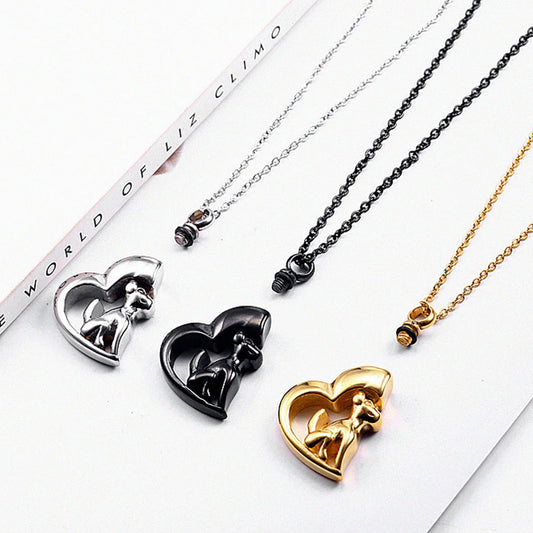 Stainless Steel Dog Heart Cremation Jewelry For Ashes Keepsake Pendant Necklace