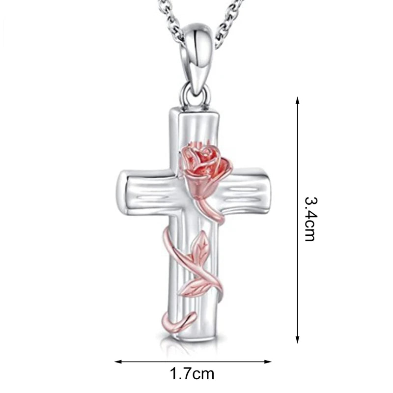 Elegant Rose Vine Cross Cremation Jewelry For Ashes Keepsake Pendant Necklace