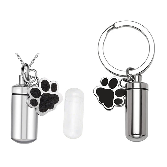 Puppy Paw Keychain and Necklace Cremation Jewelry Keepsake Pendant For Ashes