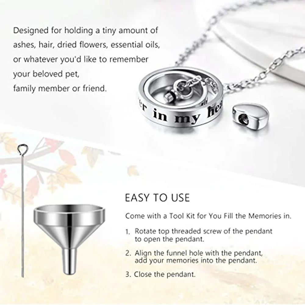 Heart Urn Necklace for Ashes Stainless Steel Cremation Necklace with Heart Waterproof Ashes Necklace Memorial Keepsake