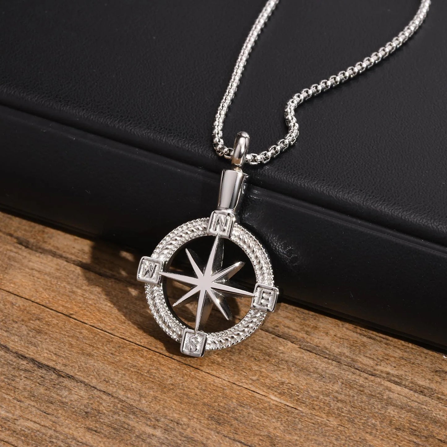 Vnox Stylish Navigation Compass Cremation Jewelry For Ashes Keepsake Pendant Necklace