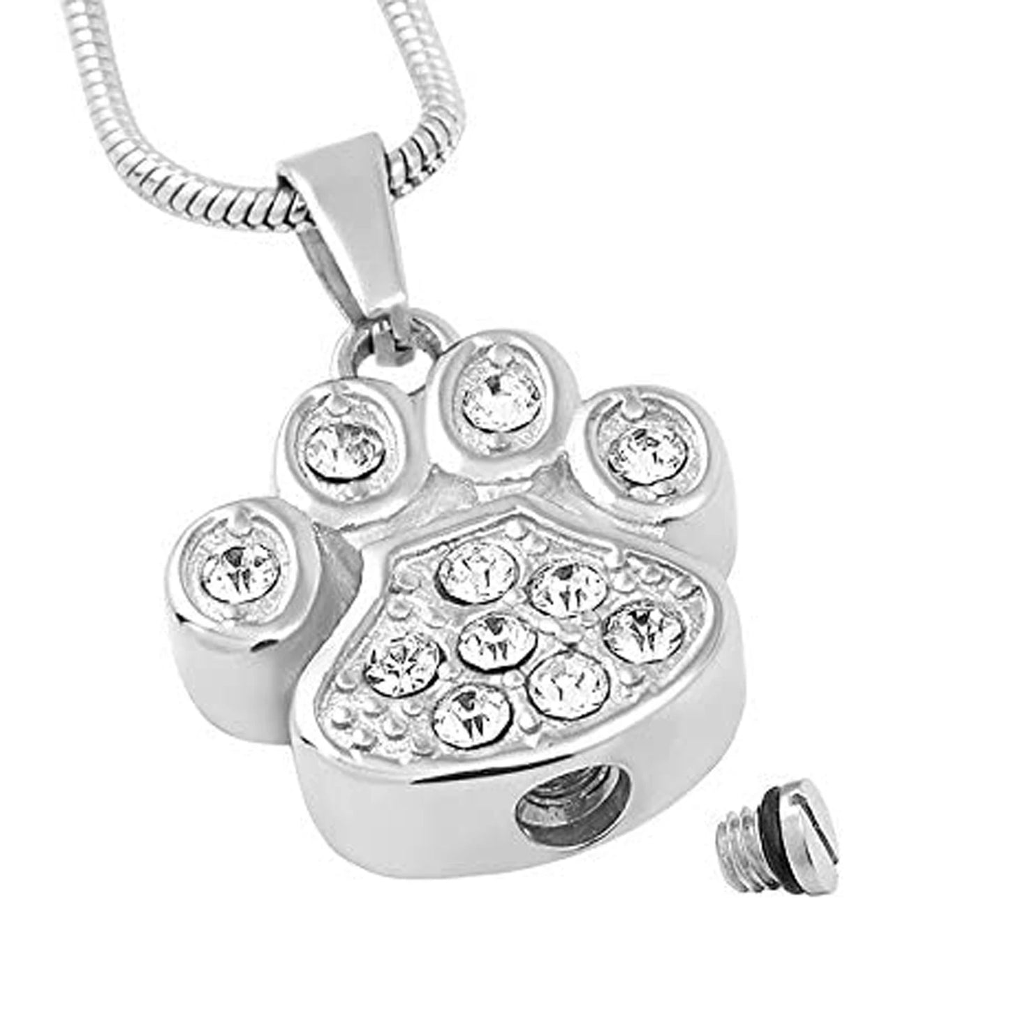 Jeweled Pet Paw Cremation Jewelry For Ashes Keepsake Pendant Necklace