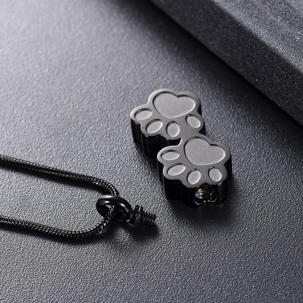 Double Dog Paw Print Cremation Jewelry For Ashes Keepsake Pendant