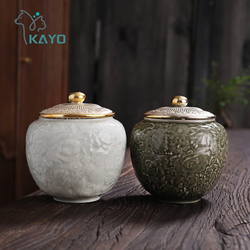 Kayo Unique Floral Underlay With Copper Accent Lid Cremation Funeral Urn - 2 Variants
