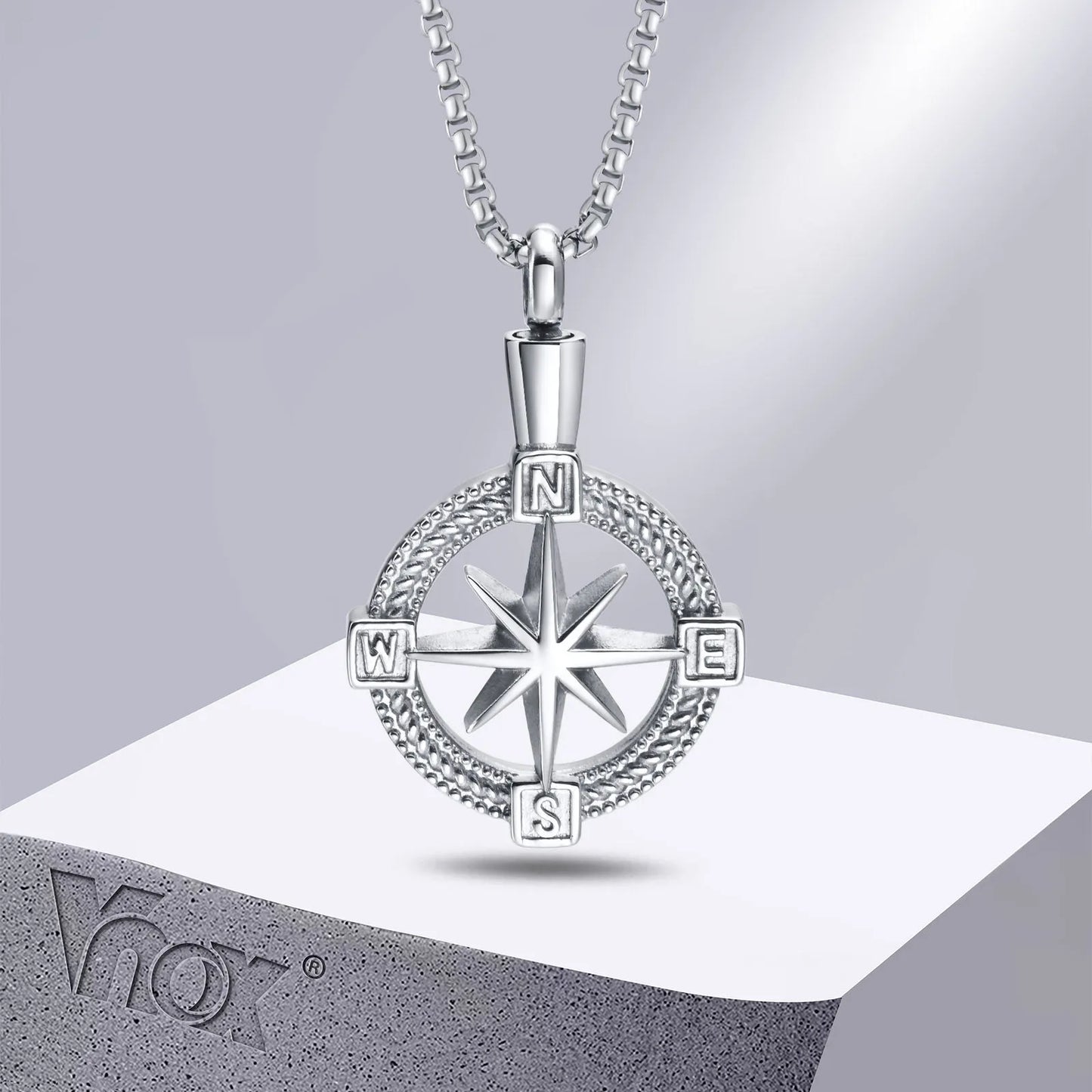Vnox стильный навигационный компас кремация ювелирные изделия для пепла ожерелье с подвеской на память
