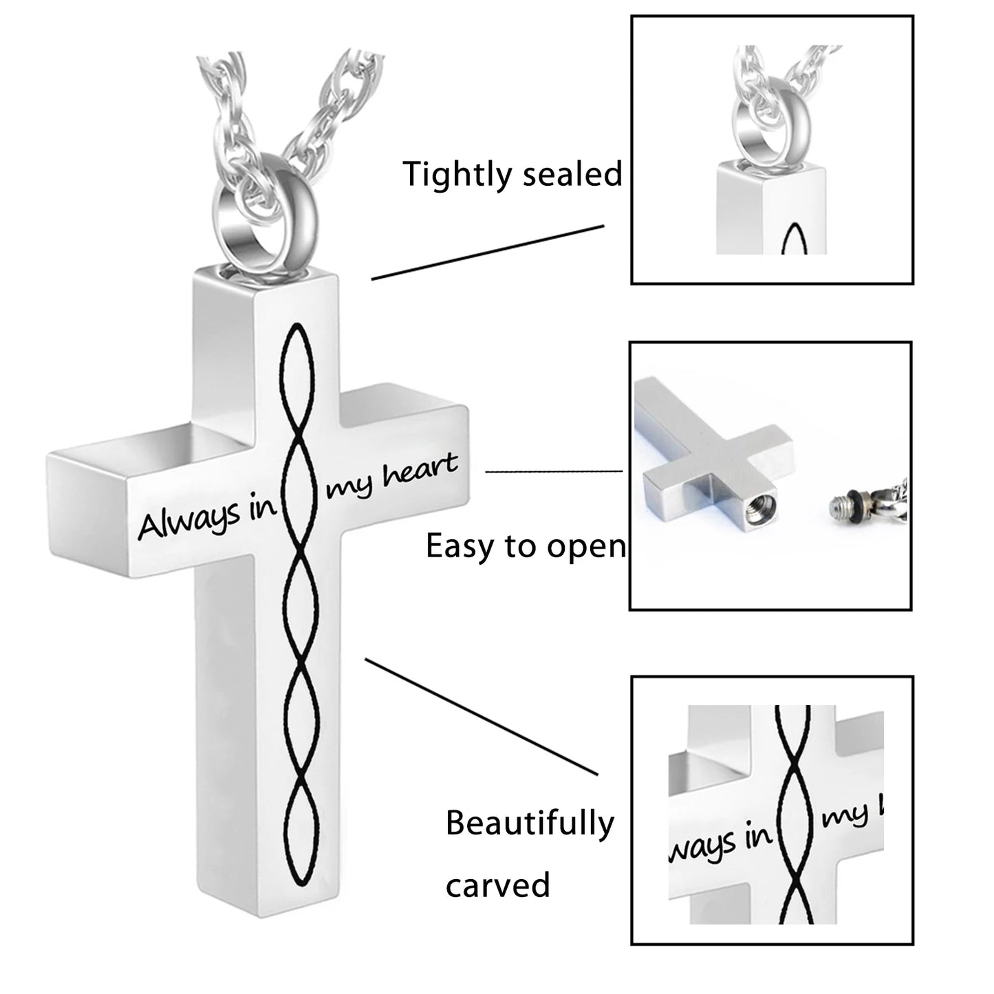 Stainless Steel Cross Cremation Jewelry For Ashes Keepsake Pendant Necklace