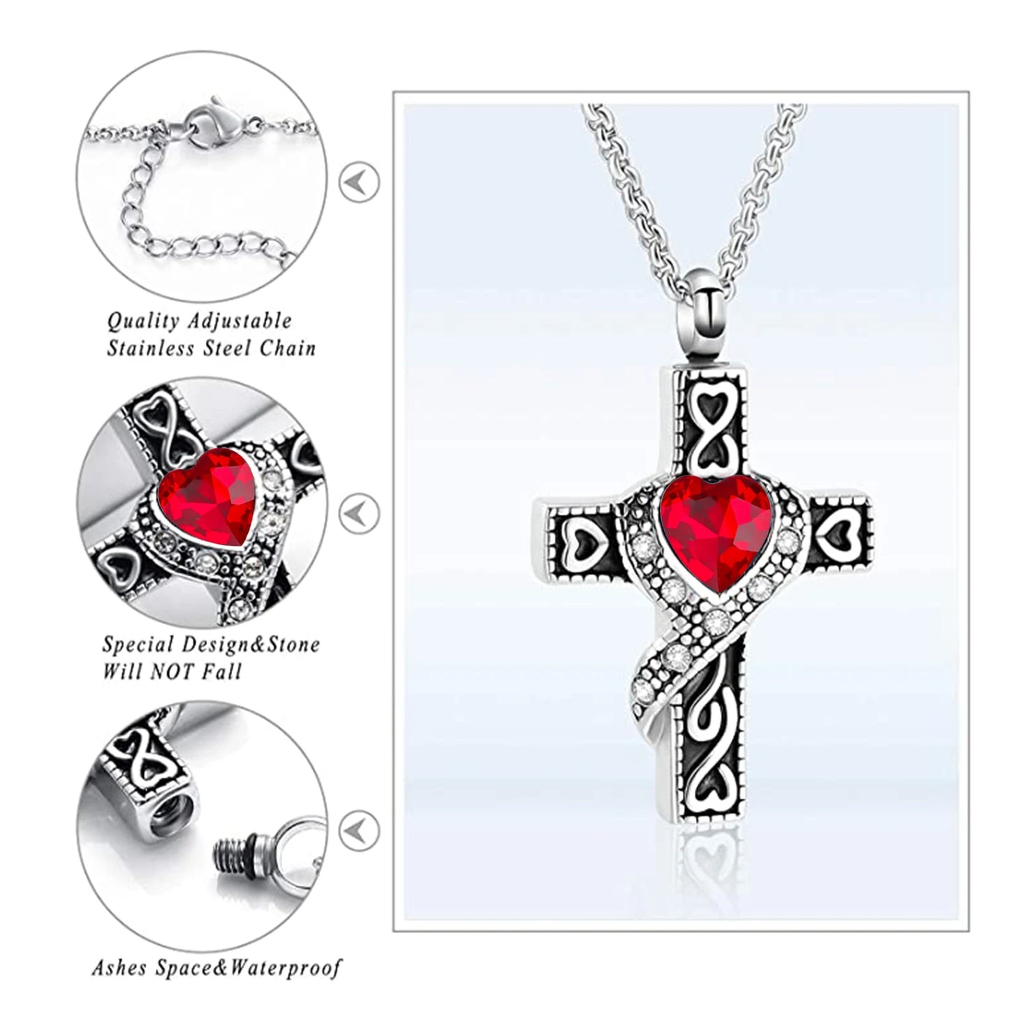 Crystal Cross Necklace Birthstone Cremation Jewelry For Ashes