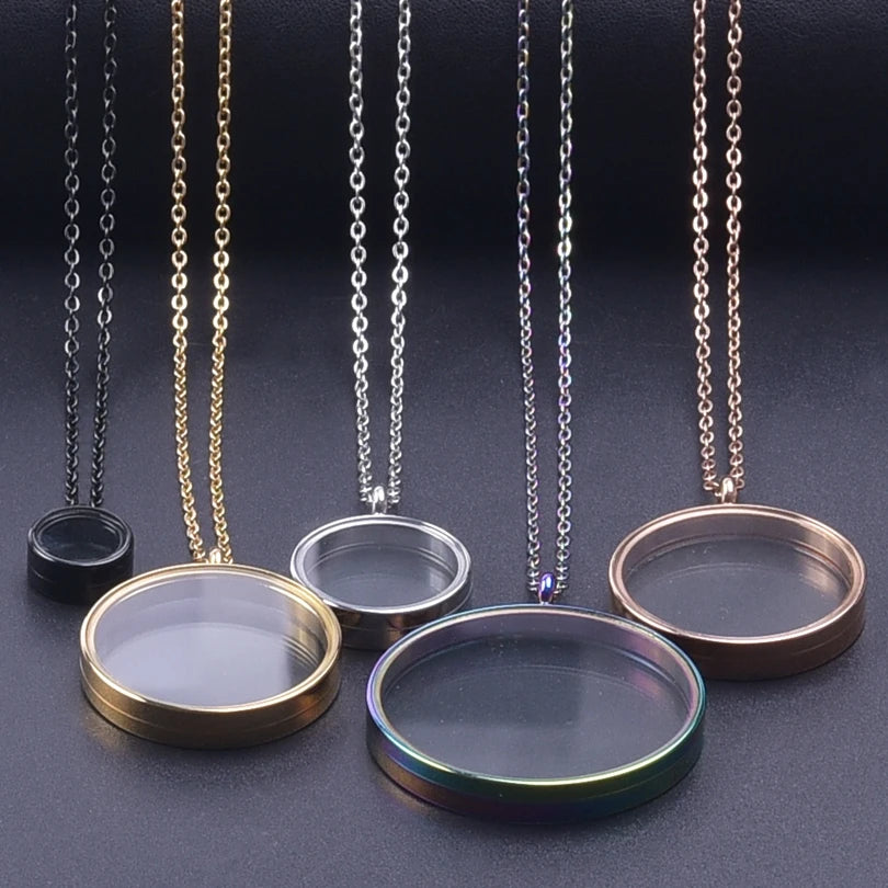 Stainless Steel Round Reliquary Coin Holder Cremation Jewelry Necklace Keepsake Urn For Ashes - 32 Variants