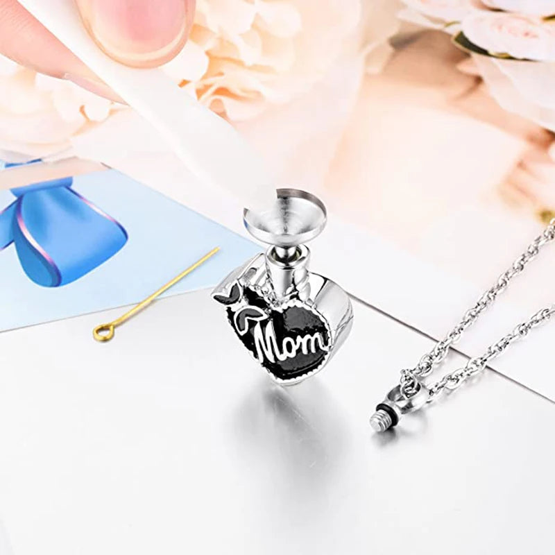 Mom Heart Butterfly Cremation Jewelry For Ashes Keepsake Pendant Necklace