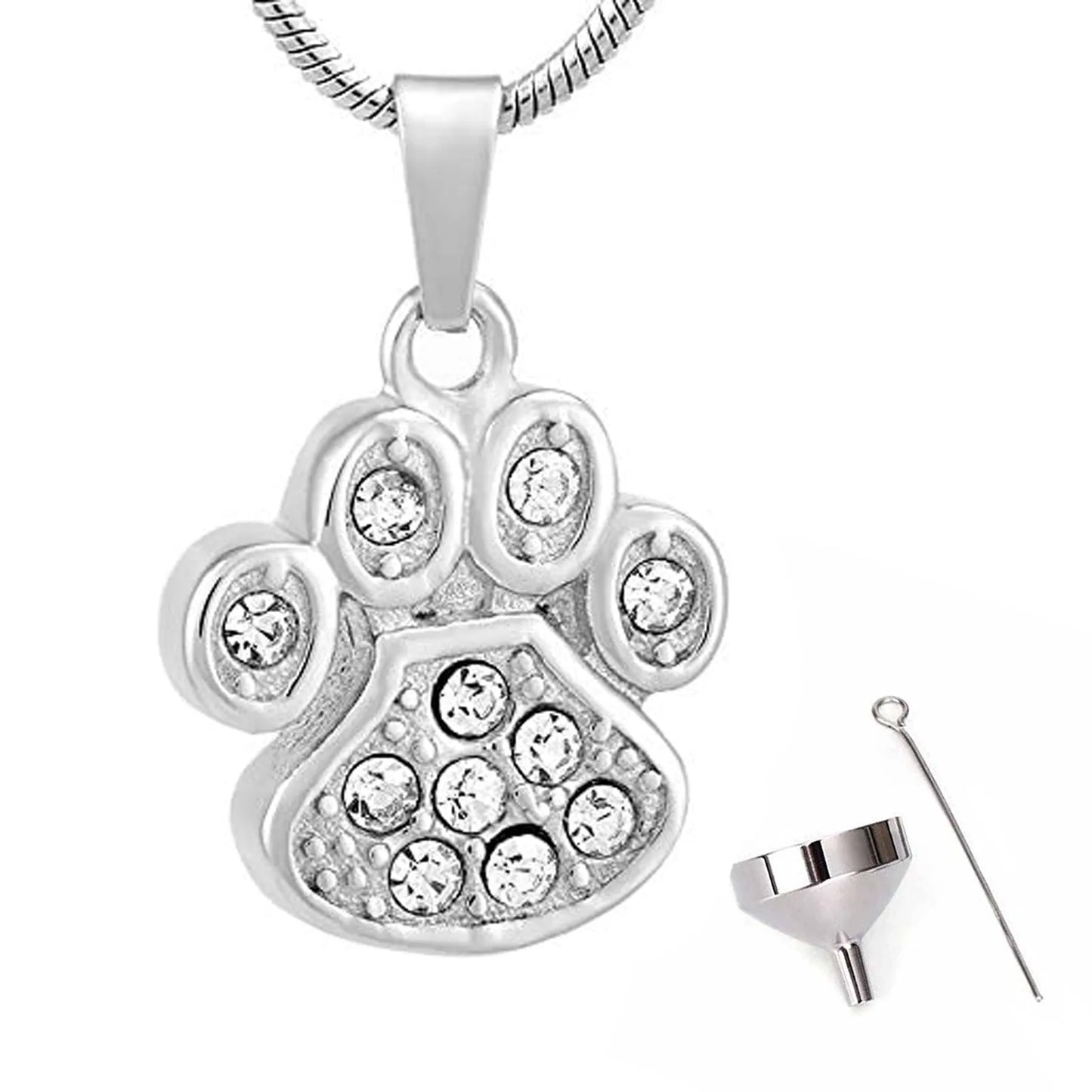 Jeweled Pet Paw Cremation Jewelry For Ashes Keepsake Pendant Necklace