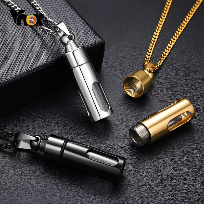 Vnox Hollow Tube Pendant for Men Women Cremation Jewelry For Ashes Keepsake Pendant Necklace