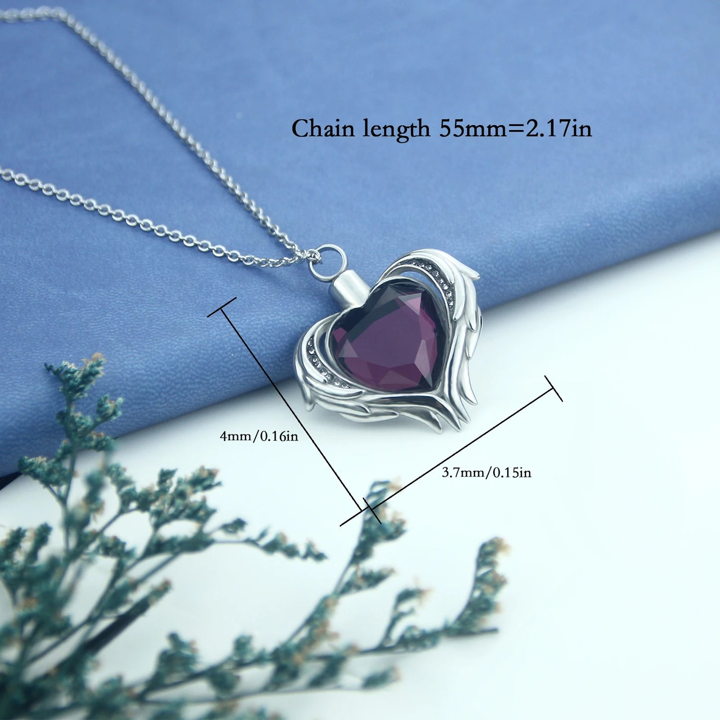 Elegant Jewel Surrounded By Angel Wings Cremation Jewelry For Ashes Keepsake Pendant Necklace