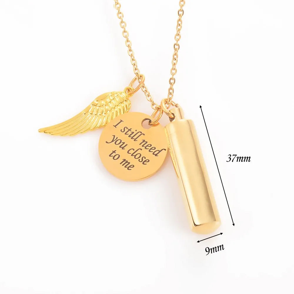 Esquisite Winged Piller "I still need you close to me" Keepsake Cremation Jewelry For Ashes Pendant - 3 Variants